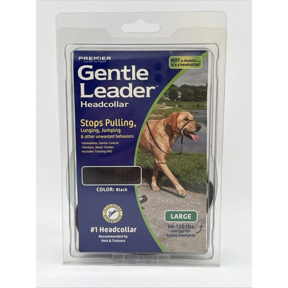 Premier Gentle Leader Headcollar Large Black Dog Training Collar w/ DVD NEW